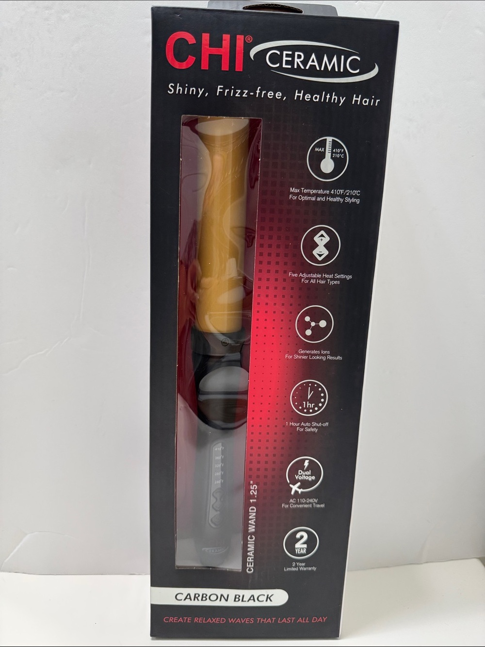 CHI Ceramic 1.25" Curling Wand — Yellow Barrel, Carbon Black Handle